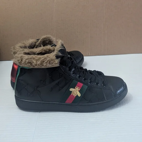 Gucci men's Ace high-top sneakers with Fur Lining Size 8.5 - Picture 10 of 11